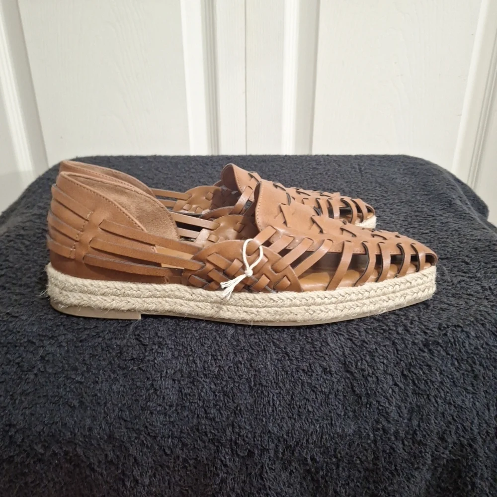 Sam & Libby Faux Leather Woven Espadrilles - 9½ - Saddle Brown